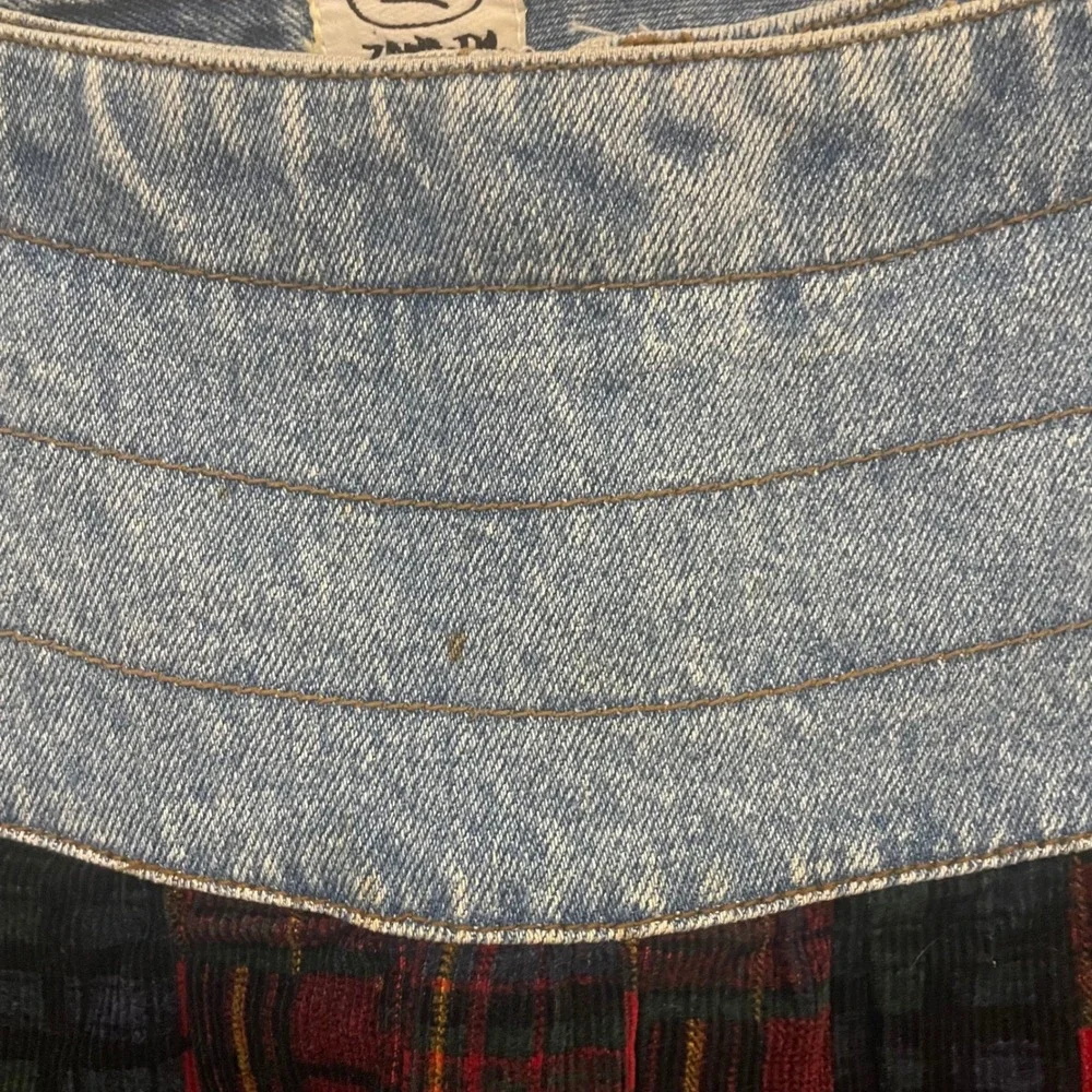 Vintage Zana-Di Denim Plaid Corduroy Skort Buckle Wrap 90s Size 7/8 Hong Kong